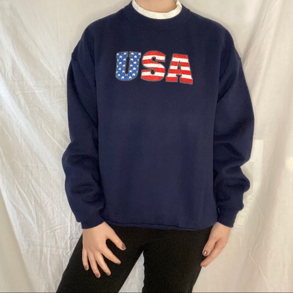NWOT USA 3D Lettered Double Neckline Crewneck